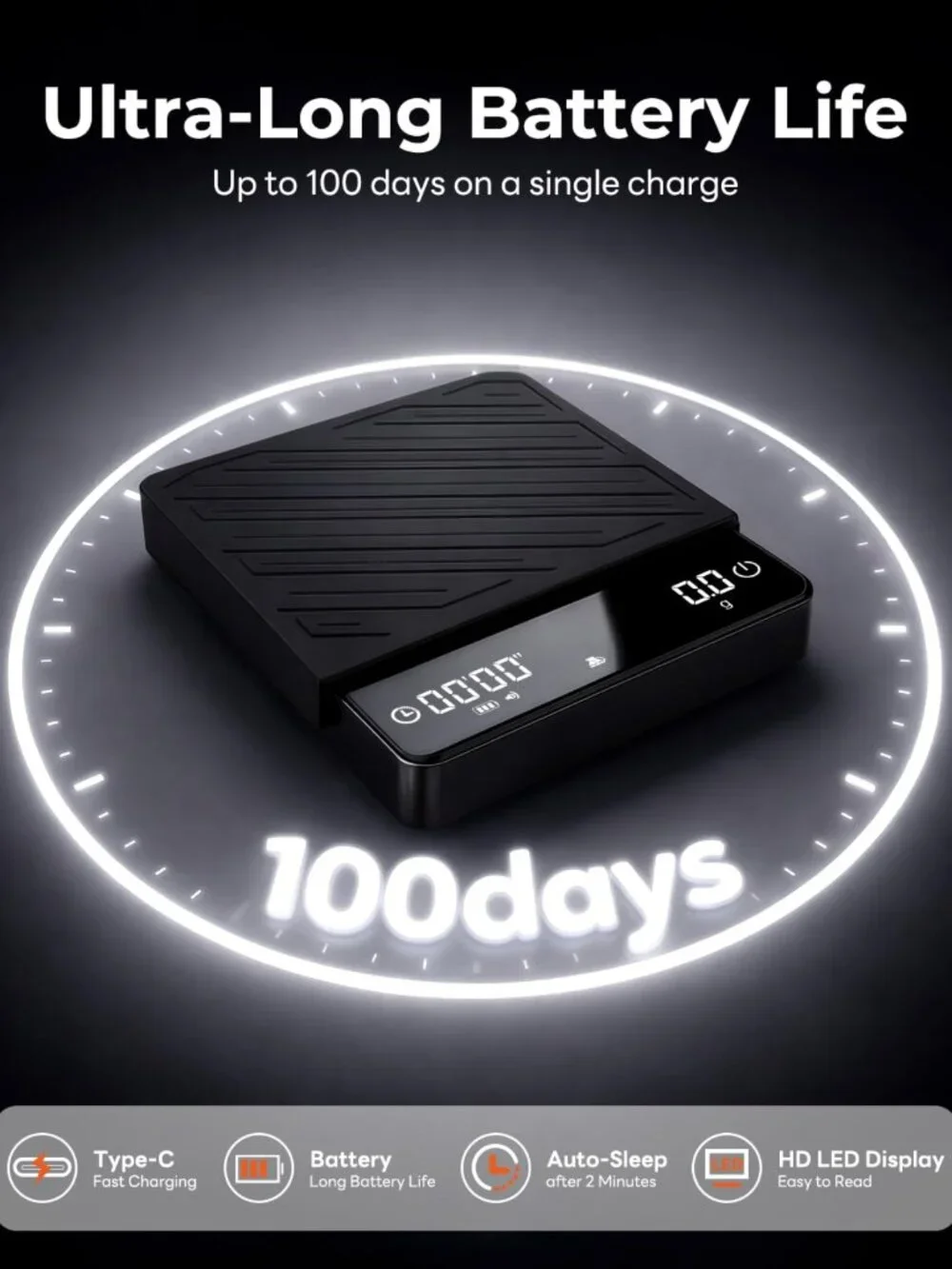 Mini Espresso Coffee Scale 0.1g Precision Timer 2kg Capacity Complete